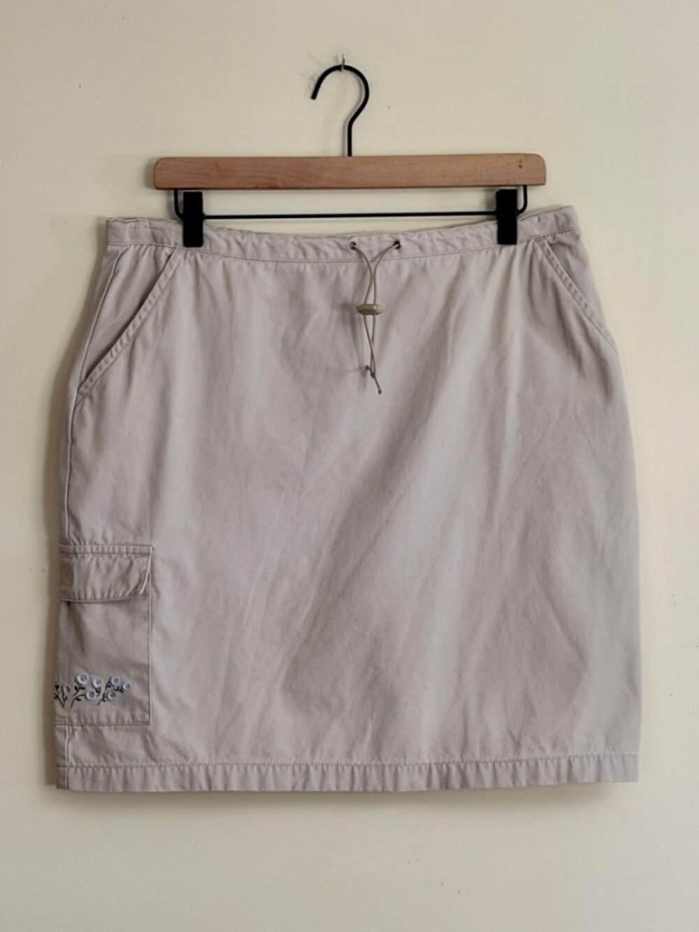 Cherokee Vintage Cargo Mini Skirt Beige Khaki Cotton Drawstring Size 14